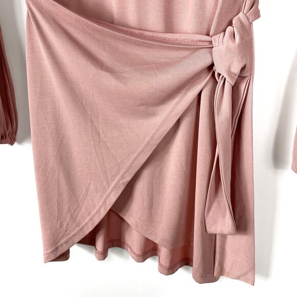 Lovers & Friends Emmy Dress Mini Mauve Front‎ Wrap Tie V Neck Long Sleeve XXS - Picture 6 of 11